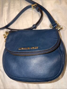 Michael Kors Blue Pebbled Leather Crossbody with Gold Hardware